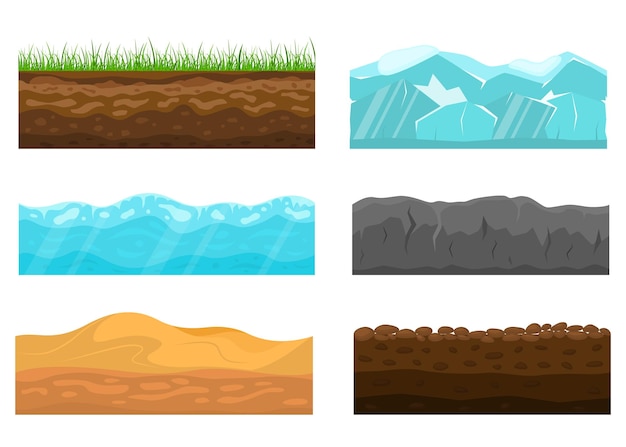 ベクトル 地面セットのクロスセクションをカラーにし土草岩草砂漠のベクトルイラストをスライスにします