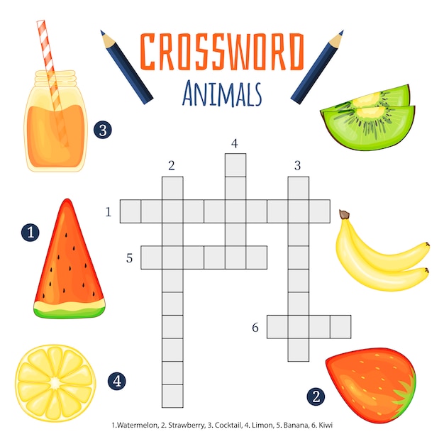Color crossword, education game for children about animals