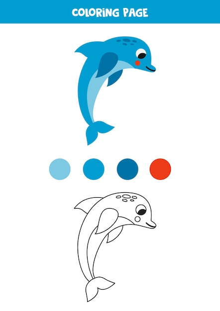 Color cute blue dolphin Worksheet for kids