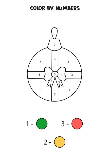 数字でかわいい漫画のクリスマスボールを着色します。子供のためのワークシート。