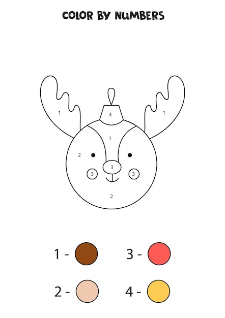 Color cute cartoon christmas ball by numbers. worksheet for kids.