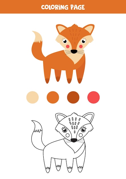 Color cute cartoon fox. Worksheet for kids.