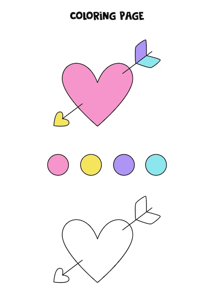 Color cute cartoon heart. Worksheet for kids.