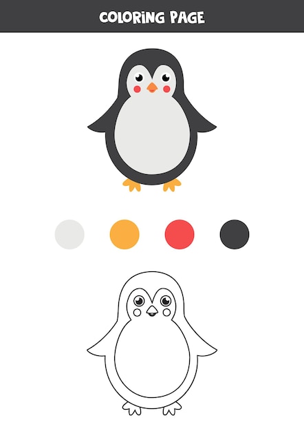 Color cute cartoon penguin. worksheet for kids.