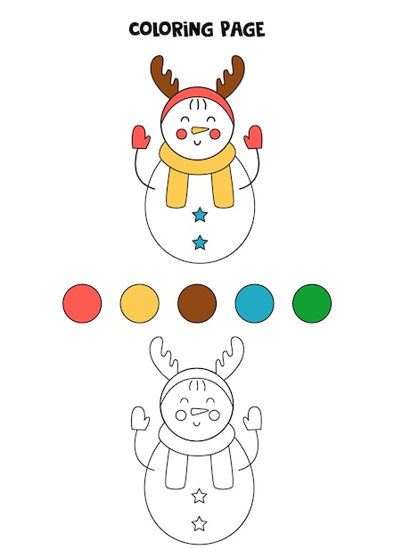 Color cute cartoon snowman. worksheet for kids.