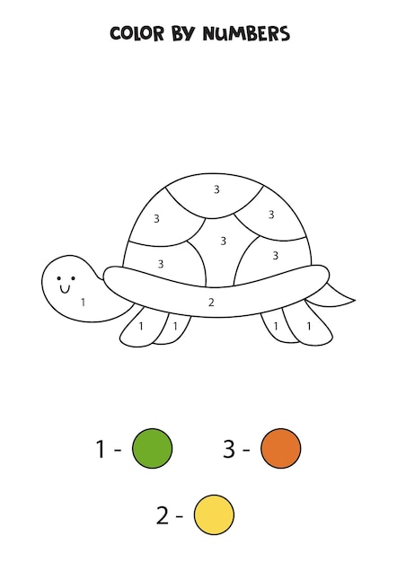 숫자로 색칠하는 귀여운 만화 거북이 아이들을 위한 워크시트