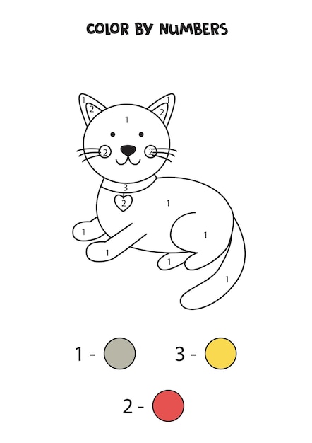 Color cute cat by numbers Worksheet for kids