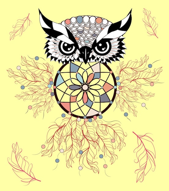 色かわいい装飾的な装飾的なフクロウが恋に落ちる落書き