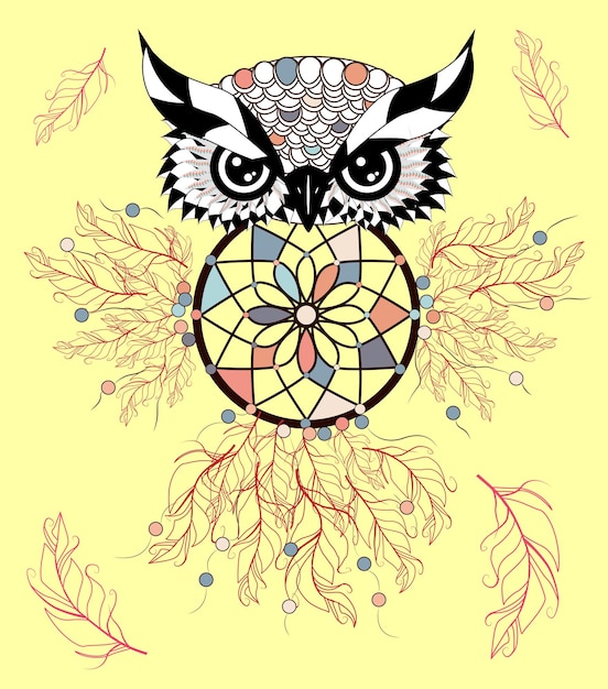 Color cute decorative ornamental Owl fall in love doodle