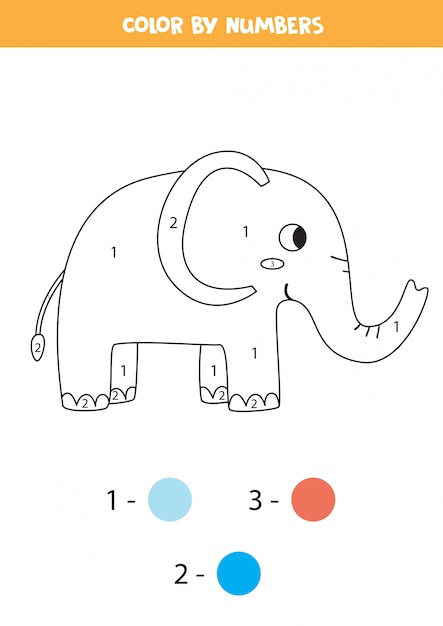 Color cute elephant by numbers. Printable math game.