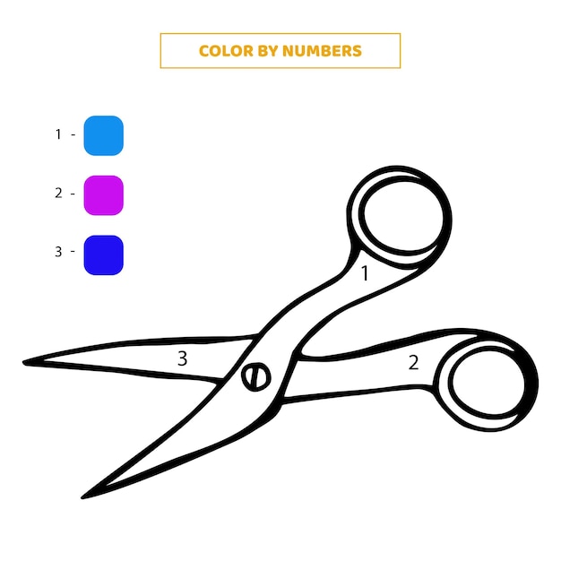 ベクトル 数字でかわいい手描きのはさみを着色子供のためのワークシート