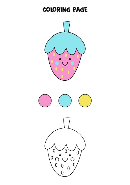 Color cute kawaii strawberry. worksheet for kids.