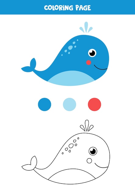 Color cute kawaii whale. Worksheet for kids.