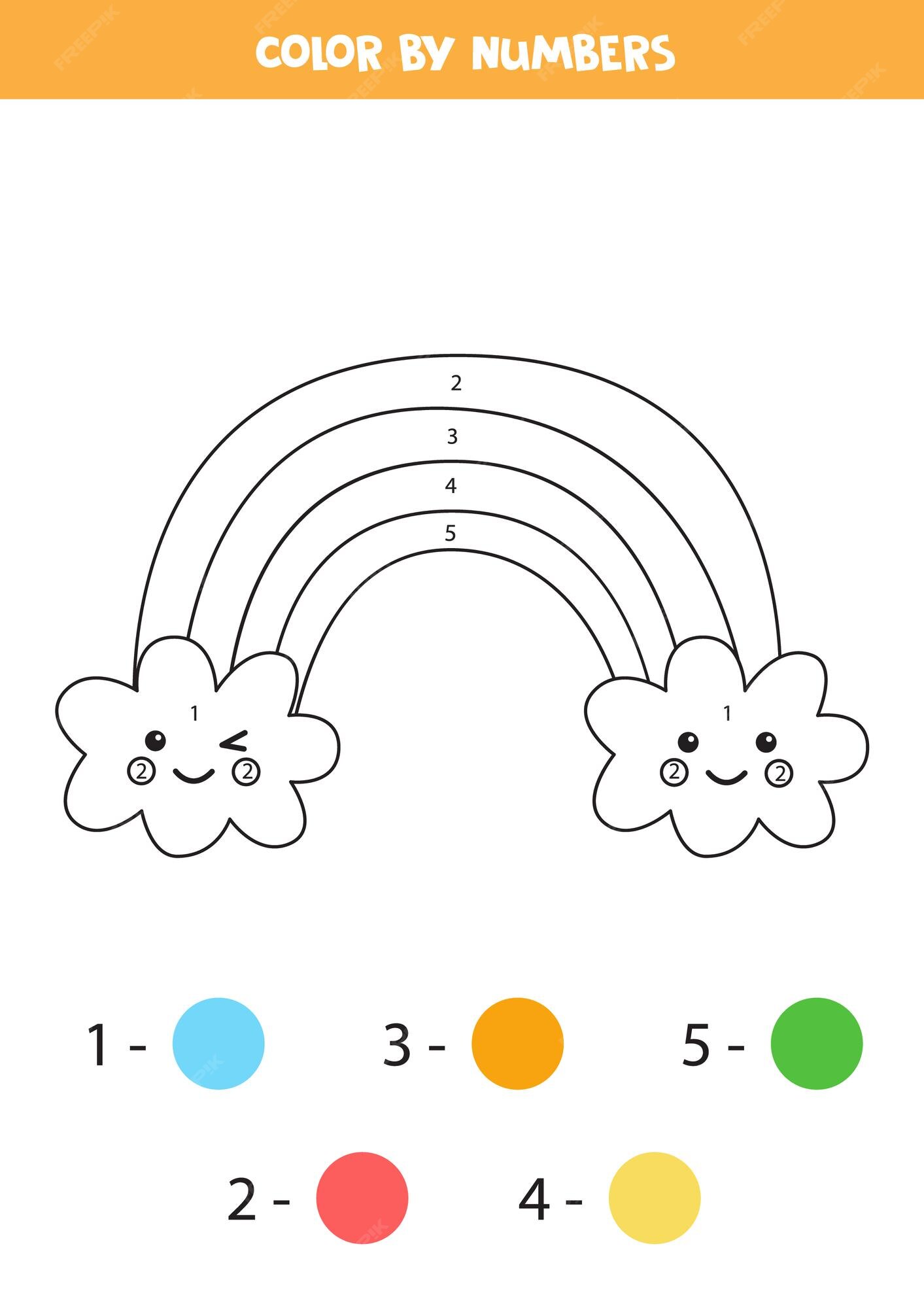 Premium Vector | Color cute rainbow by numbers. Educational coloring
