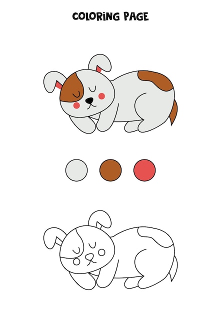 Color cute sleeping dog worksheet for kids