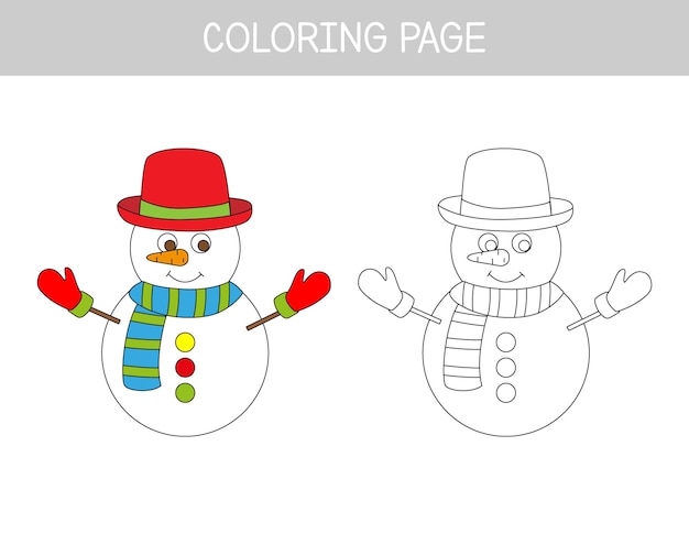 Color cute snowman worksheet for preschool kids. Coloring page for children. Winter educational game