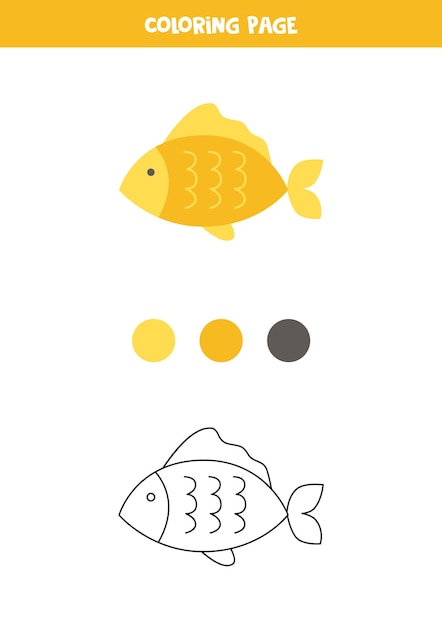 Color cute yellow fish Worksheet for kids