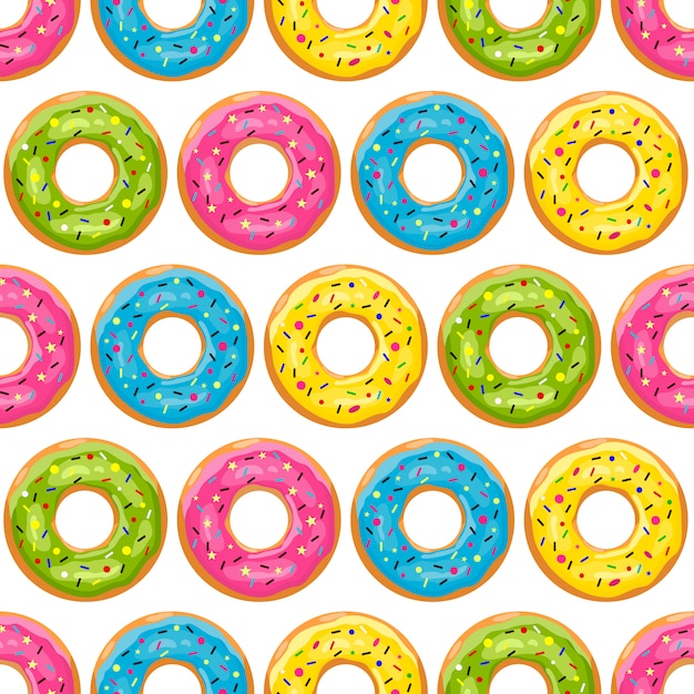 Vector color donut pattern. glazed donuts