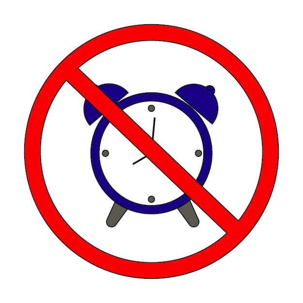 Color flat drawing forbidding sign crossed out alarm clock vector isolated on a white background