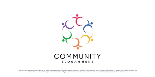 Цветная полная иллюстрация дизайна логотипа сообщества людей для единения с творческой концепцией