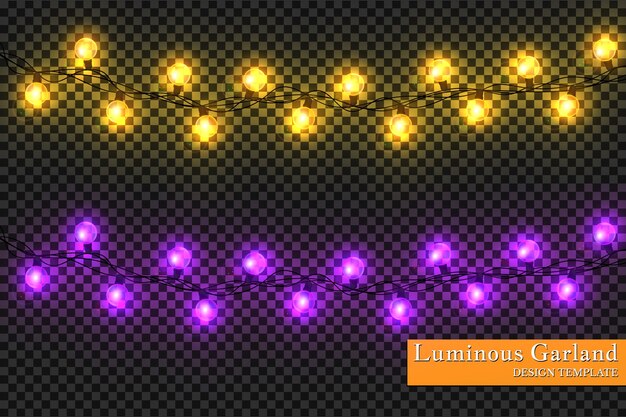 Color garland, festive decorations. glowing christmas lights isolated on transparent background