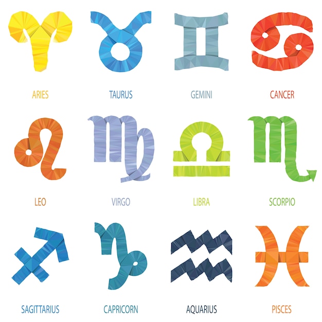 Color geometric polygon zodiac signs and icons vector illustration