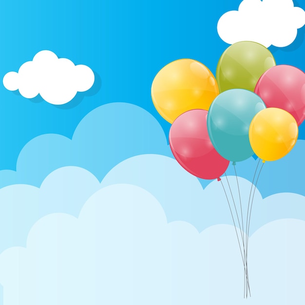 Color glossy balloons against blu sky background illustration.