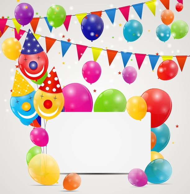 Color Glossy Balloons Birthday Card Background Vector Illustration