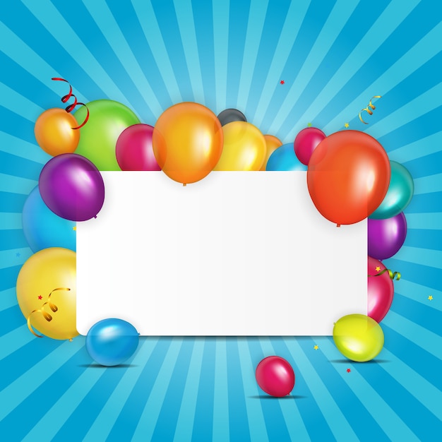 Color glossy balloons birthday card background