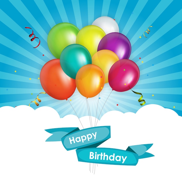 Color glossy balloons birthday card