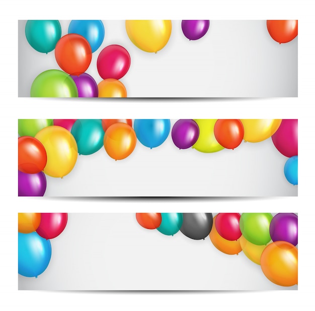 Color Glossy Happy Birthday Balloons Banner Background