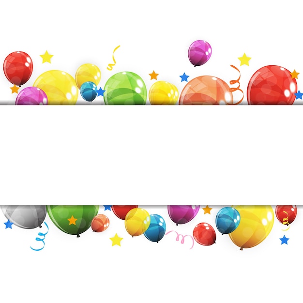 Vector color glossy happy birthday balloons banner background