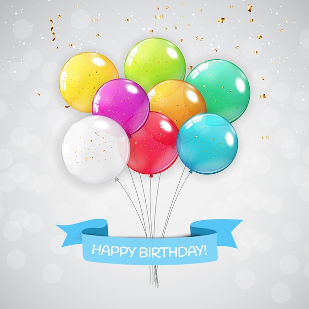 Color Glossy Happy Birthday Balloons Banner Background