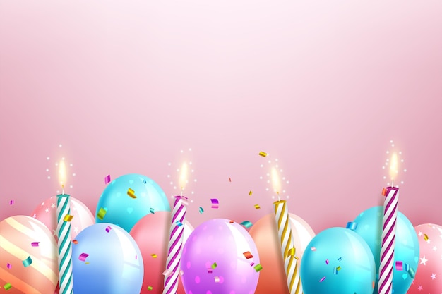 Color glossy happy birthday balloons banner background