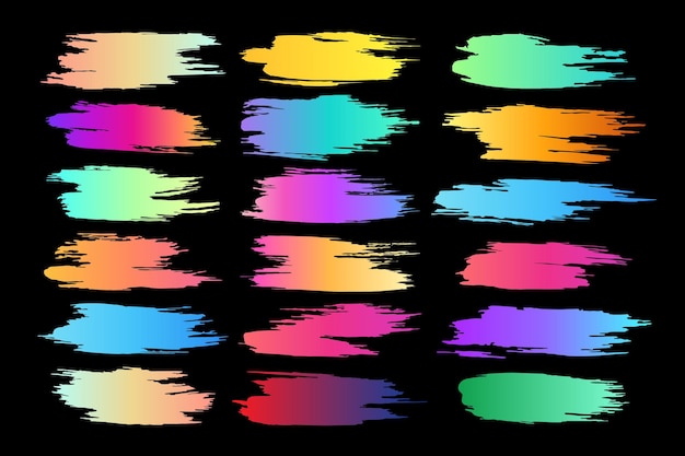 Color gradient brush strokes set. colorful grunge, ink, paint brush