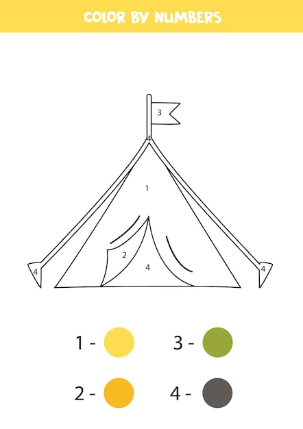 数字で手描きのテントを着色子供のためのワークシート