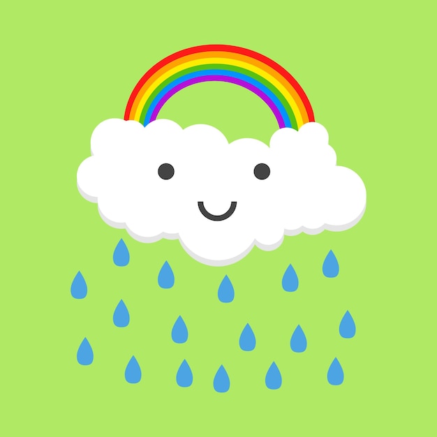 Vector color happy rainbow with rain vector illustration