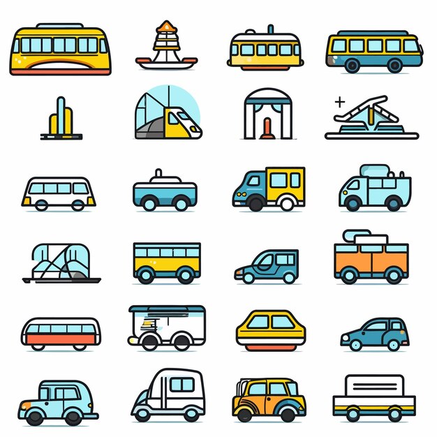 Vector color_icon_set_for_transportation_with_lines