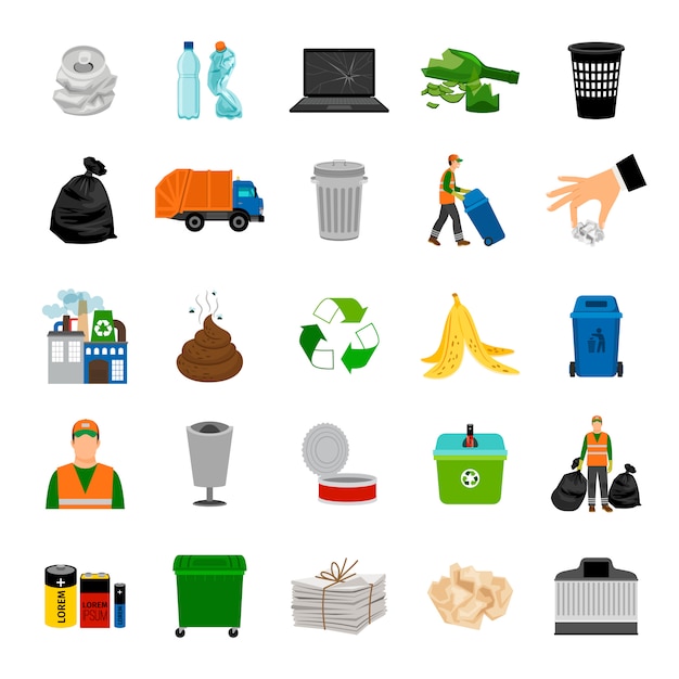 Vector color icons garbage collection and recycle sign