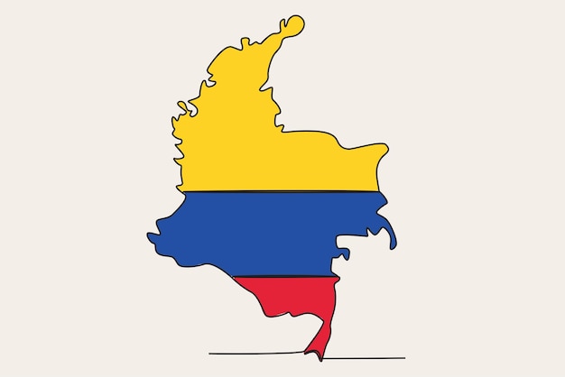 コロンビアの国地図 Independencia de Columbia の線画のカラー イラスト