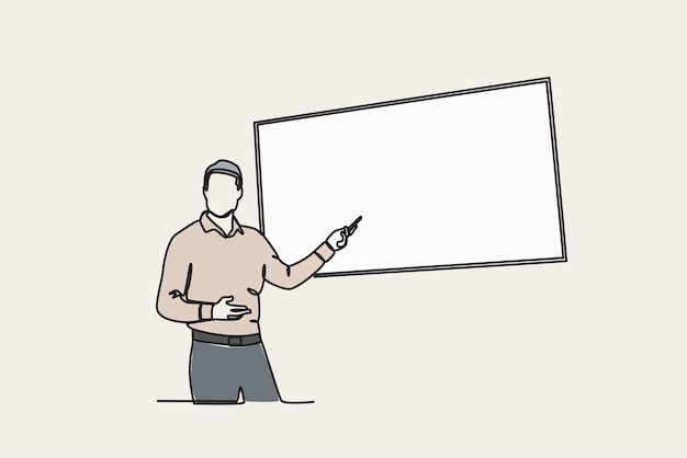 Color illustration of a man presenting his report Presentation oneline drawing