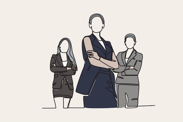 ベクトル 女性リーダーと彼女のチームのカラーイラスト 企業リーダーのオンライン絵