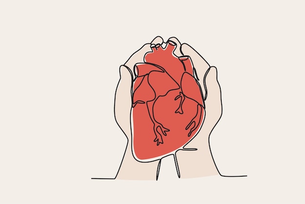 벡터 심장을 지키는 손의 컬러 일러스트레이션 세계 심장 날 온라인 그림
