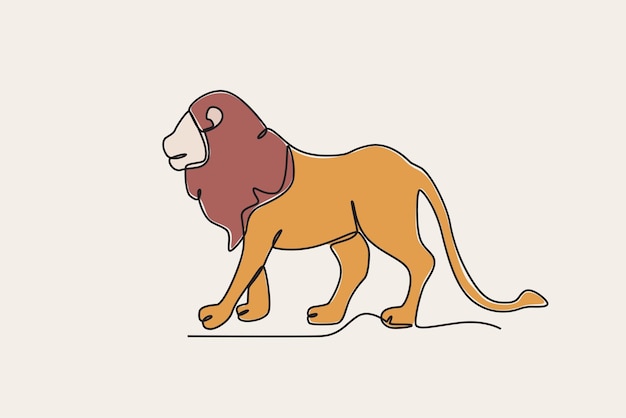 ベクトル 森を歩くライオンのカラーイラスト 世界動物の日の一行描画