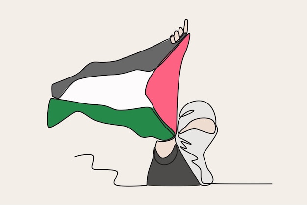 Illustrazione a colori di una donna che difende la palestina solidarità con la palestina disegno on-line