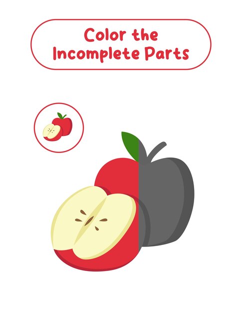 Color the inclomplete parts for kids apple