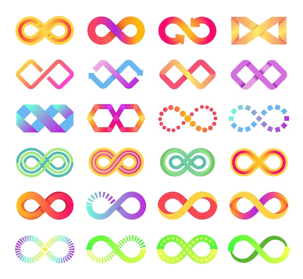 Colore infinito icona infinito loop simbolo logo infinite catene freccia segno astratto eternità vettore set