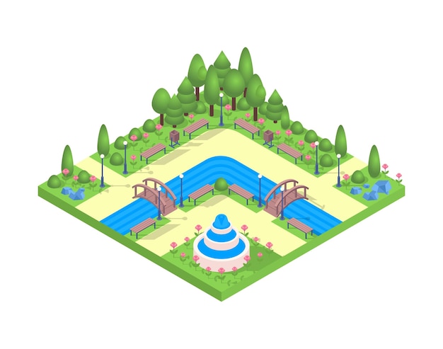 color isometric public city park concept vector