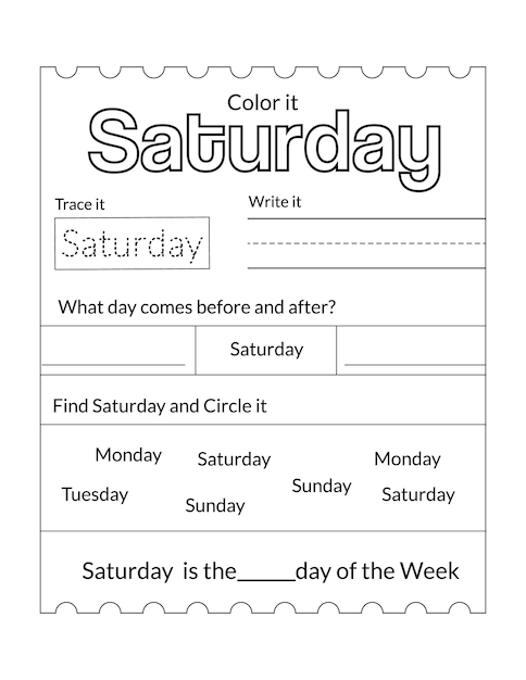 A color it saturday lesson plan for the week