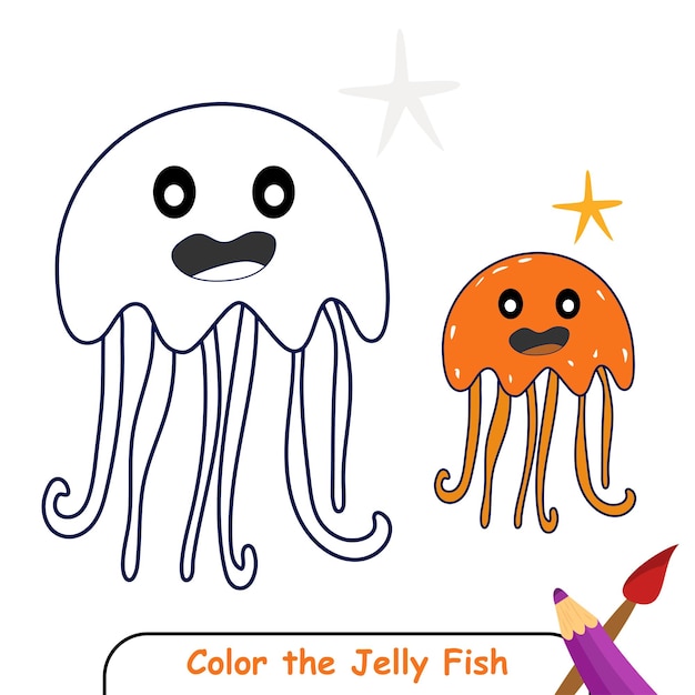 Color the jelly fish Coloring book for kids jelly fish Vector Graphics Cartoon jelly fish funny